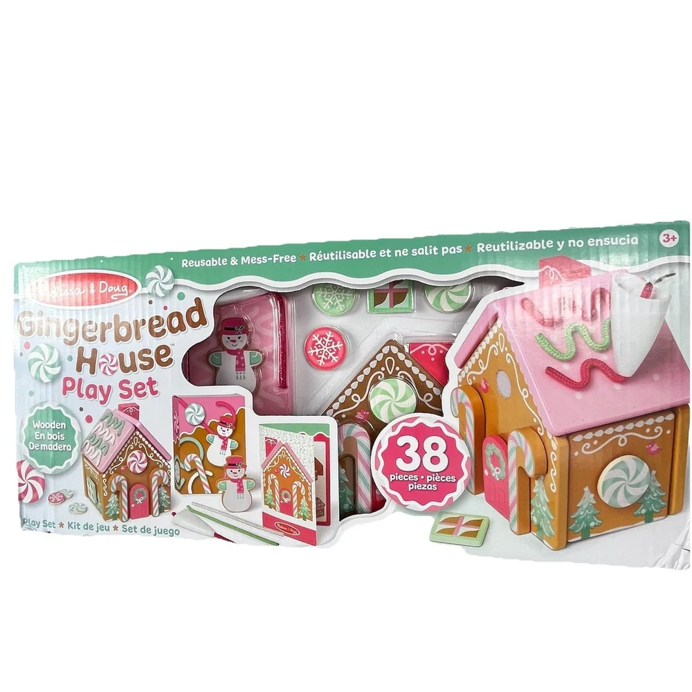 GINGERBREAD HOUSE PLAYSET- PINK Melissa & Doug - Wooden 38 Pieces CHRISTMAS 2025